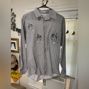 Unique striped shirt with zebra patch decals